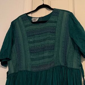 Vintage Teal Green Embroidered Boho Dress